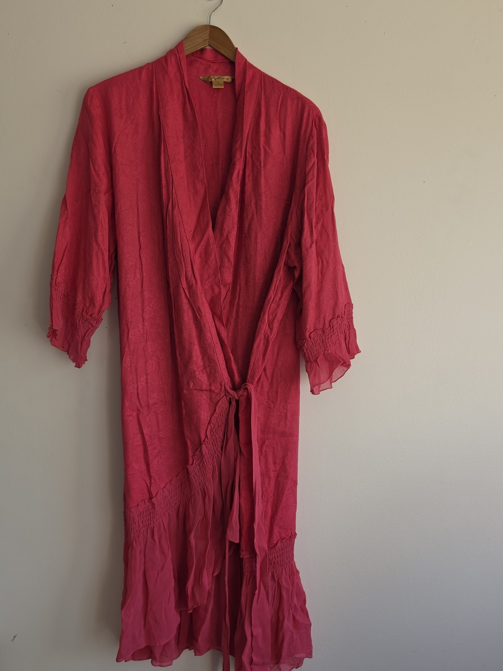 April Cornell Wrap Boho Sheer Ruffle Rayon Midi Dress Damask Woven Rayon Medium - Picture 4 of 14